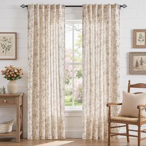 jinchan Amlie Linen Floral Curtains 84 inch Length Curtains for Living Room Bedroom Farmhouse Country Decor Drapes Light Filtering Window Treatment Back Tab Rod Pocket 2 Panels Taupe