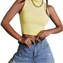 Verdusa Women's Crop Tops Old Money Clothes Sleeveless High Mock Neck Knit Fitted Basic Tank Top (X-Large, Light Yellow)