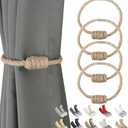 BEL AVENIR Magnetic Jute Curtain Tiebacks, Decorative Drapery Holdbacks Bohemian Style Woven Tie-Backs with Exquisite Knot (Jute, 4 Pack)