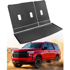 Cargo mats with Backrest Mat for Chevy Tahoe 2021 2022 2023 2024 2025 & for GMC Yukon 2022-2025 (Excluding XL) 7 seat Trunk Liner, All Weather TPE Car Accessories for Tahoe 21-25 & for Yukon 22-25(White)