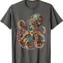 Octopus Floral Vintage Flowers Squid Kraken Scuba Diving T-Shirt, XL
