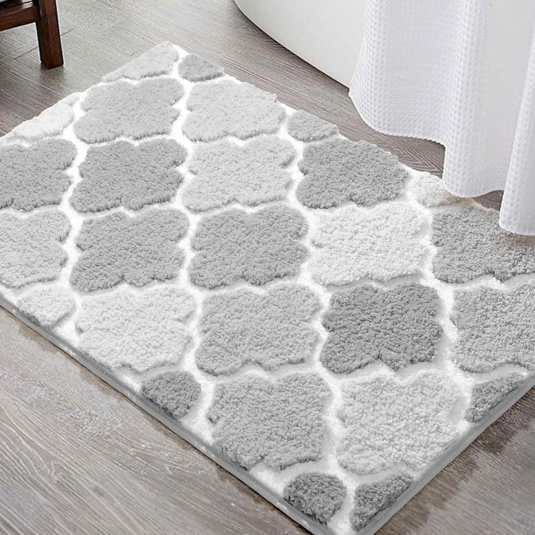 DEXDE Bathroom Rugs Non-Slip, Bath Rugs Extra Absorbent Shaggy Bath Mat, Machine Washable Soft Plush Throw Rug for Bathroom Floor Tub and Shower, 20x32 Gray (Grey)
