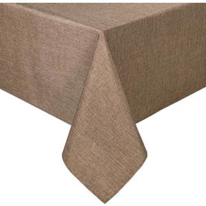 Hiasan Faux Linen Rectangle Tablecloth - Wrinkle and Stain Resistant Washable Table Cloth for Kitchen Dining Room Holiday Table Cover for Party Dinner, Khaki, 54 x 80 Inch