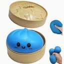 Dumpling Squishy Stress Ball,Jumbo Dumpling Stress Ball,with Steamer,Soft Squeeze Decompression Dough for Adults,Simulation Food Squishies Bun (Blue)