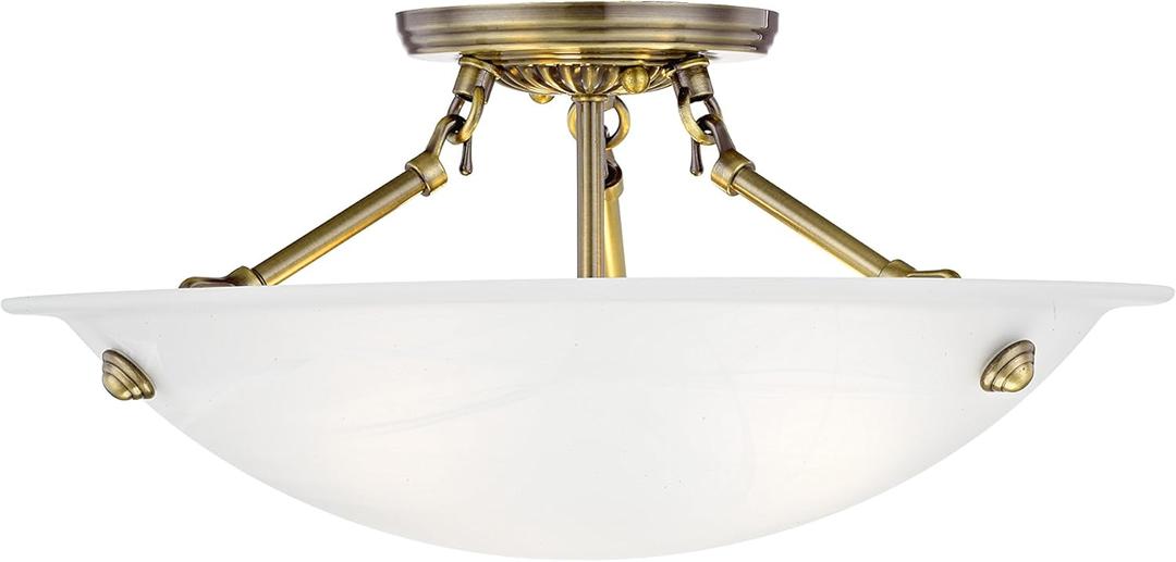 Livex Lighting 4273-01 Oasis 3-Light Ceiling Mount, Antique Brass
