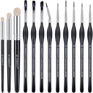 PANDAFLY Miniature Paint Brushes Drybrush Set, 12 Sizes Miniature Brushes, Micro Detail Paint Brush Set, Small Fine Detail Brushes for Acrylic, Watercolors & Paint by Number, Figurine