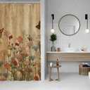 Rustic Farmhouse Shower Curtain for Bathroom, Boho Retro Botanical Flower Stall Shower Curtain 36x71 Inch, Nature Plant Leaves Butterfly Waterproof Fabric Small Bathroom Curtains Set