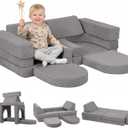MeMoreCool Kids Modular Play Couch  10 Piece Corduroy Foam Sofa, Light Grey Convertible Playroom Furniture for Toddlers | Fort Building Set | Washable, Soft & Durable