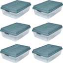 Hefty HI-RISE 40 Qt Stackable Storage Bins with Lids  6 Pack Clear Plastic Under Bed Storage Containers, Shoe Organizer Boxes with XL Lid-Locking Latches, Comfort-Grip Handles, Durable Double Rim