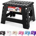 ACSTEP Folding Step Stool 9'' Tall Kids Step Stool Holds Up to 300 lb Plastic Foldable Step Stools for Kids Non-Slip Surface with Carry Handle Collapsible Stool for Home, Outdoor and Indoor(Black)