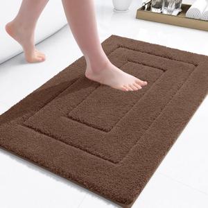 Buganda Bathroom Rugs, 24" x 16", Soft and Absorbent Microfiber Bath Rugs, Non-Slip Shaggy Shower Carpet, Machine Wash Dry Bath Mats for Bathroom Floor, Tub and Shower, Brown