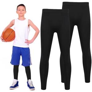 Yihurlm 2 Pack Boys Compression Pants,Youth Compression Leggings Pants,Quick Dry Tights Athletic Pants for Running Football,S