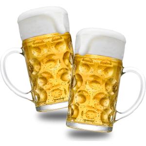 Yesland 2 Pack Beer Mug for Freezer, 1.2 L /40 oz Glass Beer Stein Mugs with Handle Large Heavy-Duty Beer Cups Drinking Glassware Pub Drinking Mugs for Bar, Alcohol, Beverages, Men, Clear