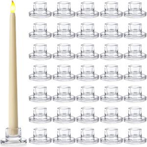 36 Pcs Glass Tapered Candlestick Holders Bulk Clear Short Taper Candle Holders Small Glass Candle Base for Table Centerpieces Wedding Christmas Advent Party Decoration