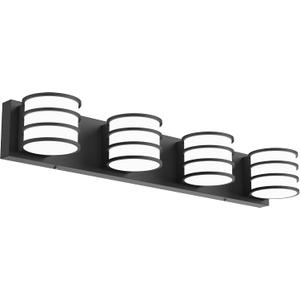LED Bathroom Vanity Light - 28.4 Inch Black 4-Light Fixture with White Acrylic Shades, 6000K Cool White, Mirror Lighting for Bathroom, Bedroom, Hallway, Living Room Wall Sconce
