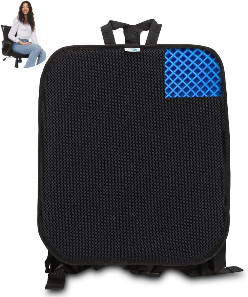 FOMI Premium All Gel Orthopedic Back Cushion | Upper and Lower Thoracic Support Pillow for Wheelchair, Car, Office, Kitchen Chair | Sciatica, Tailbone Pain Relief | Lumbar Backrest and Posture Aid