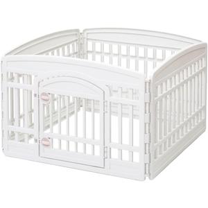 Pet Playpen Gate for Dogs Heavy Plastic Puppy Exercise Pen Small Pets Fence Puppies Folding Cage 4 Panels for Puppies and Small Dogs House White (33.5x33.5 Inches)