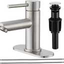 Brushed Nickel Bathroom Faucets Stainless Steel Single Handle Bathroom Sink Faucets 1 Hole or 3 Holes with Pop-up Drain for RV Vanity