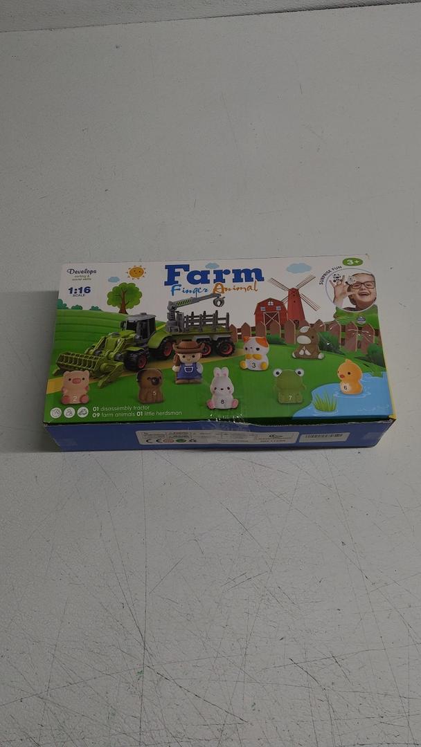 Asago Tractor Car Toy with Trailer and 10 Farm Animals Finger Toys for Toddler, Kids 2 3 4 5 6, Assembly Need 62Pieces Contruction Harvester Take Part Vehicle