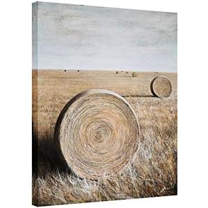 Yihui Arts Rustic Canvas Wall Art Hand Painted Hay Bales Pictures Modern Abstract Vintage Oil Paintings Vertical Artwork for Living Room Bedroom Bathroom Decor, 28L" x 20W"
