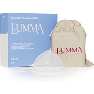 LUMMA Menstrual Disc | Includes Carrying Pouch and Silicone String for Easy Removal | Comfortable & Sustainable Choice to Tampons | Reusable Medical Grade Silicone, Leak-Proof |Transparent, Short-Cervix (Clear.)