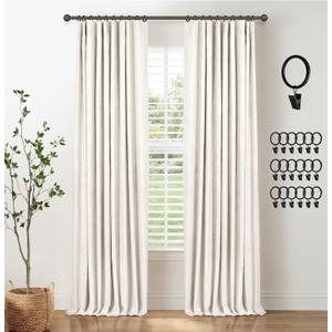 INOVADAY 100% Blackout Curtains for Bedroom, Black Out Curtains 84 Inch Long, Clip Rings Linen Blackout Drapes, Thermal Insulated Room Darkening for Living Room, 2 Panels - Beige,W50xL84
