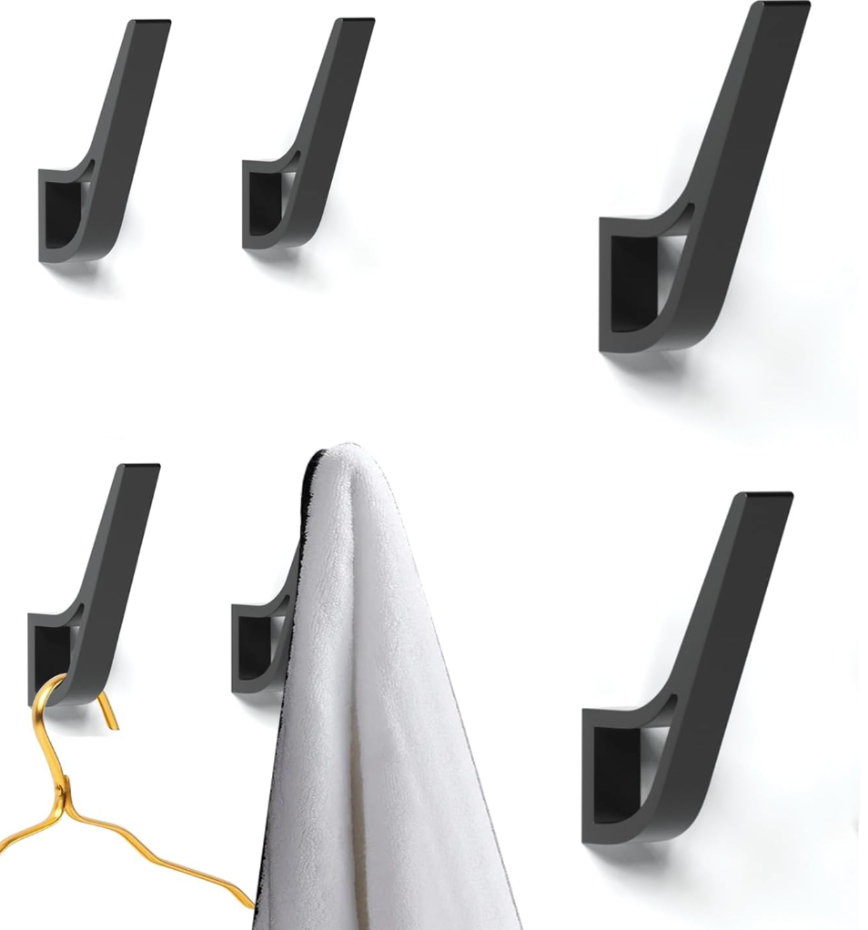 Coat Hooks Wall Mounted(Invisible Screws), 5 PCs Wall Hooks for Hanging Coats, Scarves, Bags, Keys, Hats, Purses, Towel Hooks for Kitchen, Bathroom, Door, Cabinet, Hallways, Bedrooms (Black, 5 Packs)