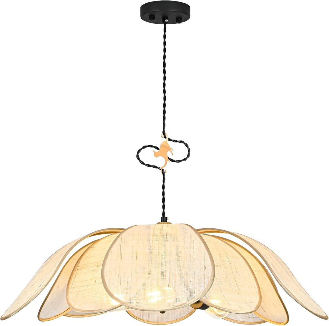 Boho Light Fixture, 30" Hand Woven Rattan Chandelier, Boho Chandelier with Brass Cat Hook for Dining Room, Living Room, Kitchen, Bedroom and Restaurant