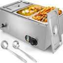 3-Pan Commercial Food Warmer 1500W Electric Stainless Steel Food Warmer, 6.9 QT Steam Table Pan with 86-185F Temp Control for Catering, Restaurants, Buffets (21 QT Total Capacity)