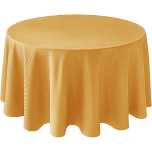 Biscaynebay Fall Tablecloth Textured Fabric Round Tablecloths 90", Fall Gold Thanksgiving Autumn Harvest Water Resistant Fabric Tablecloths for Kitchen, Dining, Wedding, Parties Machine Washable