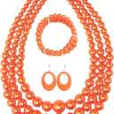 Miss U Hair Women's Chunky Large Statement Beads Necklace Earrings Stacked Bracelets Oversized Jewelry Set Halloween Party Outfit (Orange)