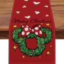 Seliem Merry Christmas Wreath Table Runner, Xmas Red Polka Dot Bow Stars Kitchen Dining Table Decor, Winter Holiday Farmhouse Home Decoration Indoor Outdoor Party Supply 13 x 120 Inches