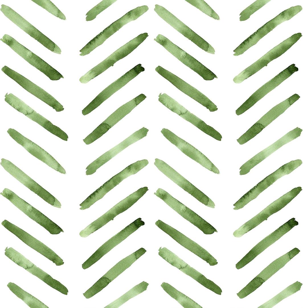 VEELIKE 17.7''x354'' Pickle Green and White Herringbone Wallpaper Stick and Peel Boho Stripe Geometric Wallpaper for Kitchen Bedroom Removable Chevron Wallpaper Stick and Peel Green Contact Paper
