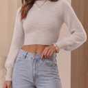 ZESICA Women's Fall Mock Neck Cropped Sweaters 2026 Long Sleeve Soft Ribbed Knit Pullover Tops Winter Fashion Outfits (Beige, S)