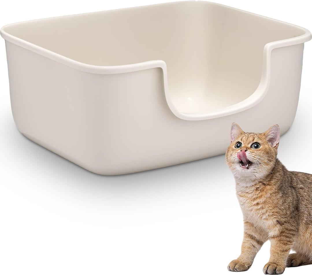 Large Cat Litter Box with High Sides, Open Kitty Litter Boxes Anti-Splashing for Indoor Cat Low Entry Cat Litter Pan for Small and Elderly Cats, Tool-Free Assembly(19.7 * 15.76 * 8.67 White)