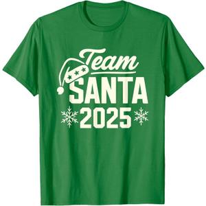 Team Santa 2025 Santa Claus Hat Christmas T-Shirt Color Green, Size Large Youth