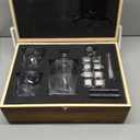 Whiskey Decanter Gift Set with Handcrafted Wooden Box, Twisted Bourbon Decanter, 2 Crystal Glasses, 8 Stainless Steel Ice Cubes, 2 Slate Coasters and Tongs, Whiskey Gifts for Men Dad