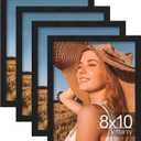 Vittanly 8x10 Picture Frame Set of 4, Display Pictures 5x7 with Mat or 8x10 without Mat, Engineered Wood with Shatter Resistant Plexiglass, Wall Gallery Photo Frames for Wall or Tabletop, Black