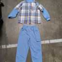 2Pcs Kids Boys Flannel Plaid Shirt Tops Pants Set Hoodie Sweatsuit for Fall Winter Spring Outfits  (9-10 Years)