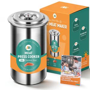 Newhai Ham Maker Meat Press Tool for Making Ham Meat Deli Lunch Maker Homemade Lunch with Thermometer Stainless Steel 5 Secret Recipes Cooking Bags