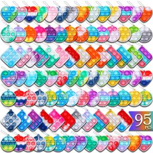 Arme 95Pcs Pop Fidget ToysParty Favors Toddler Toy Pop Fidget Keychain Mini Fidget Toys Bulk Sensory Toys Stress Toys, Party Fidget Pack Popper Toy Gift for Girls Boys
