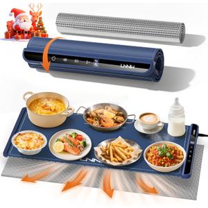 Extra Large Food Warming Mat with Heat-Resistant Pad, 36X15 Inch, 6 Temperature & 6 Timer Settings, Child Lock Safety, Fits More Dishes for Family Dinners and Parties (Dark Blue)