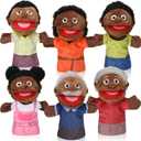 Lenwen 6 Pcs Family Hand Puppet Set Family Members Puppets with Movable Mouth Soft Plush for Boys and Girls Teens Kids Storytelling Play School Teaching Preschool (African American)