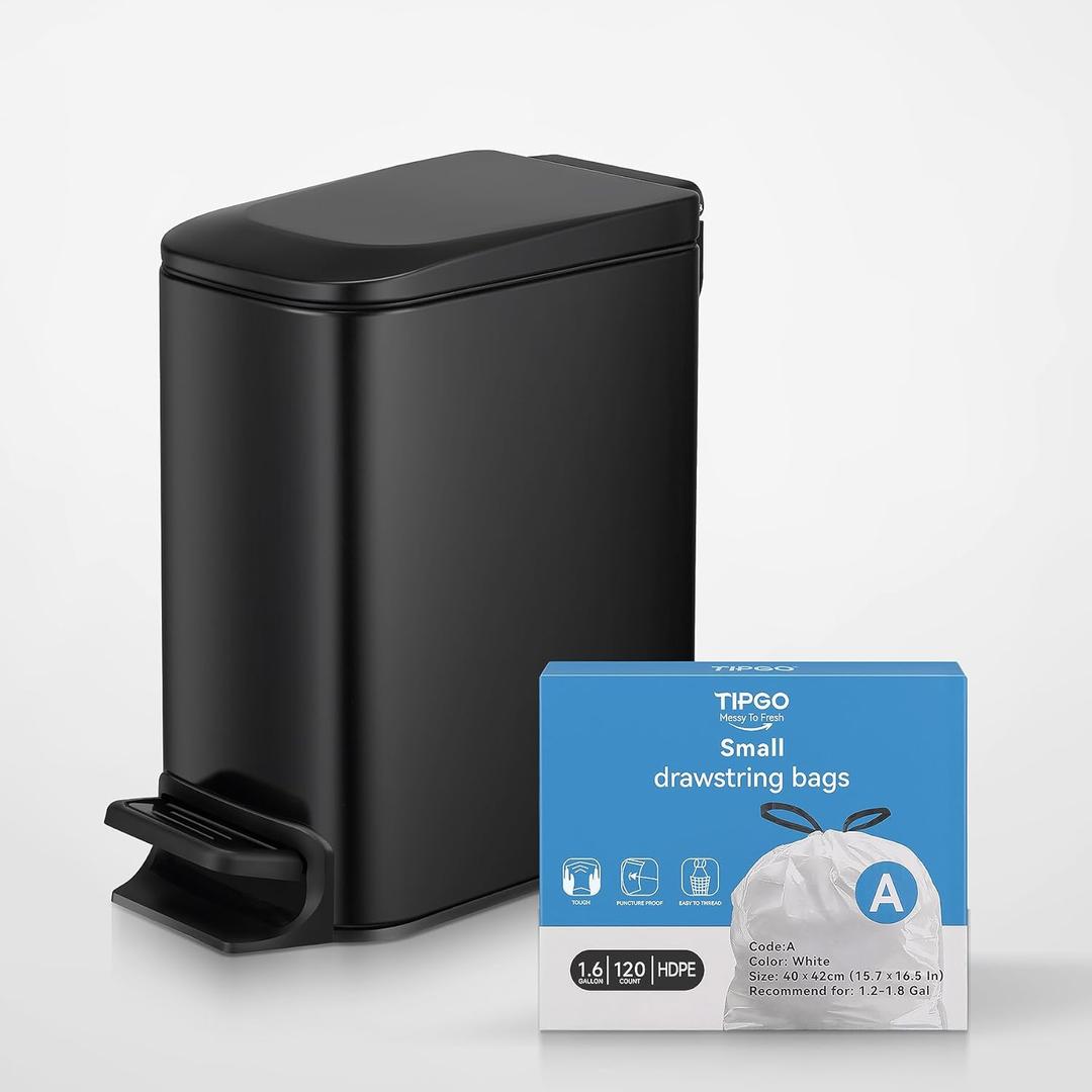 TIPGO Small Drawstring Trash Bags with 1.6 Gallon Bathroom Trash Can