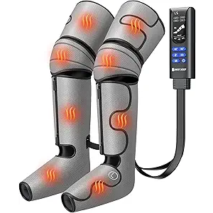 BESTJEEF Air Compression Leg Massager with Heat : Leg Massager for Circulation and Pain Relief  Sequential Compression Boots with 9 Intensity, 4 Modes, 3 Heating, Vibration, for Men Women