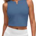 G4Free BareFeel Womens Cropped Tank Tops Half Zip Workout Athletic Shirts Sleeveless for Gym Tennis Slim Fit (Medium, Gray Sage)