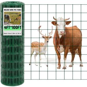 Gisafai 16 Gauge Galvanized Welded Wire Fence 4 ft x 100 ft PVC Coated Hardware Cloth, 2.36" x 2.36" Mesh, Heavy Duty Garden Fencing Roll for Chicken, Dog Yard, Deer Cattle & Animal Protection(Green)
