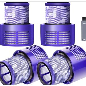 V10 Filter Replacement for Dyson V10 Cyclone Series, V10 Absolute, V10 Animal, V10 Total Clean, Replace Part No. 969082-01,4 Pack Filters and 1 Clean Brush