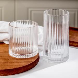 Ribbed Drinking Glasses 8pcs, 12oz and 10oz Glassware, Tumbler Glasses Cup Set for Wedding, Party, Christmas Gift, Clear