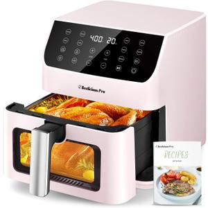 Beelicious 5.8QT Large Air Fryer, 12-in-1 Digital Airfryer with Clear Window, 40+ Recipes, Flavor-Lock Tech, Shake Reminder, Compact, Quiet, Dishwasher Safe, Nonstick (Cherry Pink)